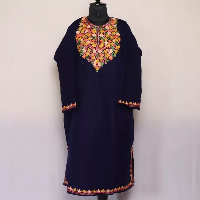 Dark Blue Phiran Premium Cashmilon with Aari Work - Image 2