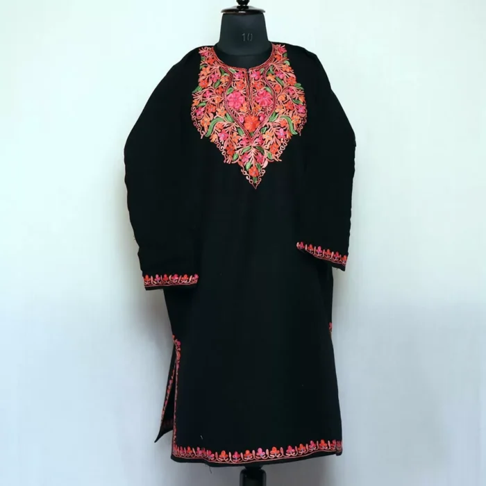 Kashmiri Pheran For Women - Black Premium Cashmilon with Aari Work - Image 2