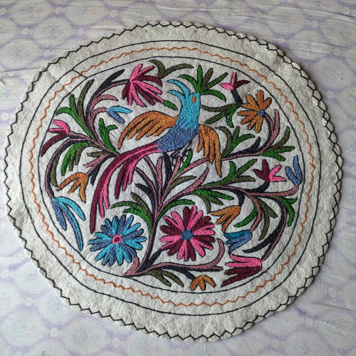 Round Beautiful Birdy Namda, Round Meditation Mat | 3ft Rug