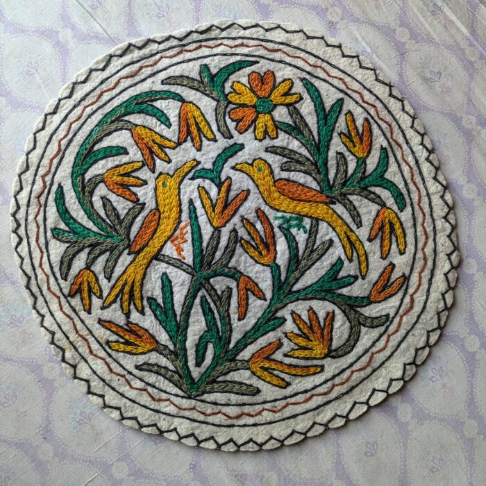 Birds Namda Rug, Round Meditation Mat | Aasan or Chair Pad 2ft