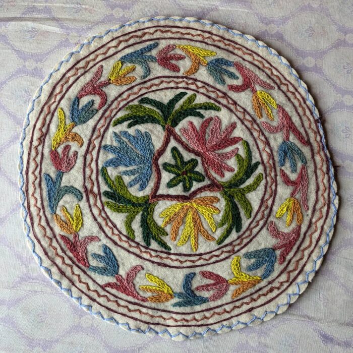 Bagh Namda Rug, Round Meditation mat | Aasan or Chair Pad 2FT