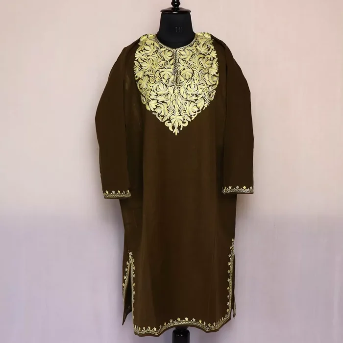 Olive Brown Kashmiri Phiran Female Online | Khoobsurat Collection - Image 2