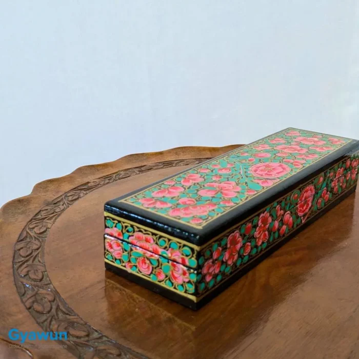 Green Gulabi Paper Mache Pencil Box or Pen Box