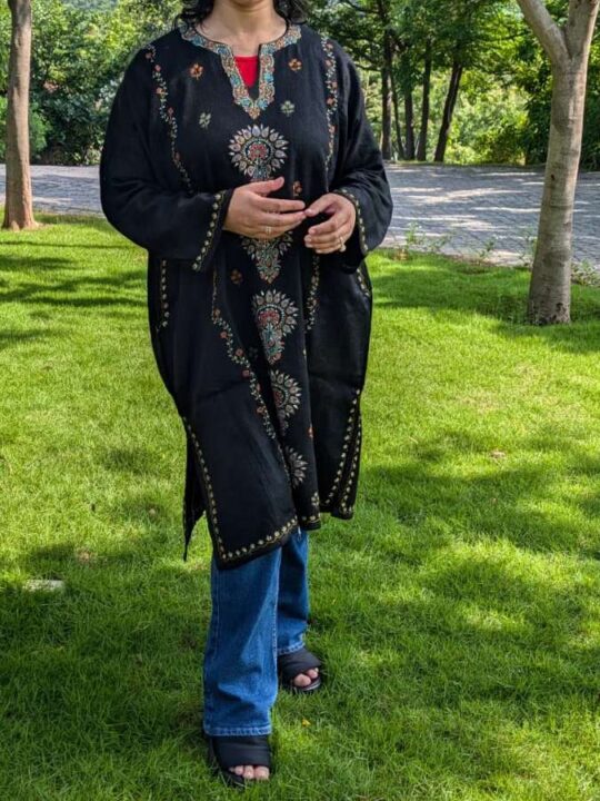 Shaheen Designer Pheran- Black Raffal With Sozni Handwork