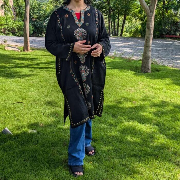Shaheen Designer Pheran- Black Raffal With Sozni Handwork