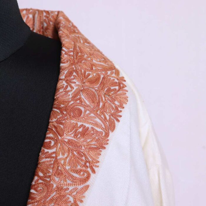 White Brown Bathrobe/Dressing Gown with Ari Embroidery - Neymat - Image 3