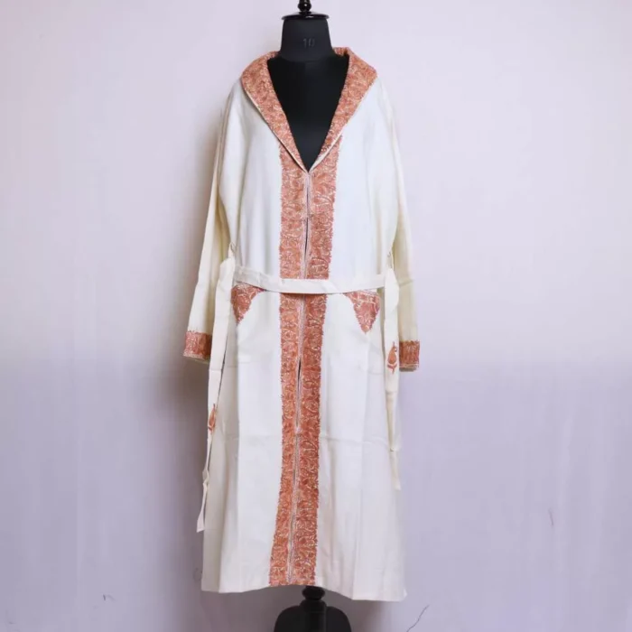 White Brown Bathrobe/Dressing Gown with Ari Embroidery - Neymat