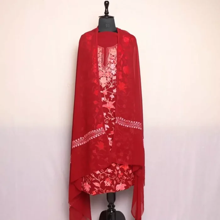 Maroon Heeposh Georgette Suit with All Over Aari Embroidery | Dupatta Included - Image 3