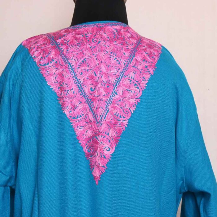 Blue Pink Women Bathrobe/Dressing Woolen Gown with Ari Embroidery - Azka - Image 2