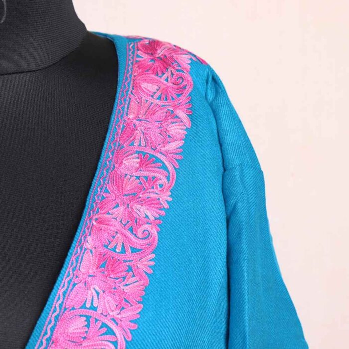 Blue Pink Women Bathrobe/Dressing Woolen Gown with Ari Embroidery - Azka - Image 3