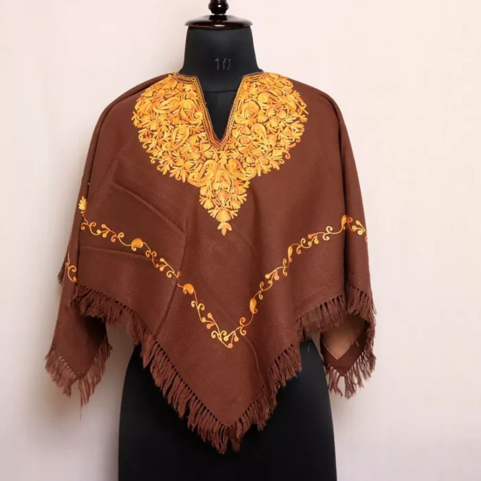 Chocolate Brown Kashmiri Kids Poncho Badaam Embroidery