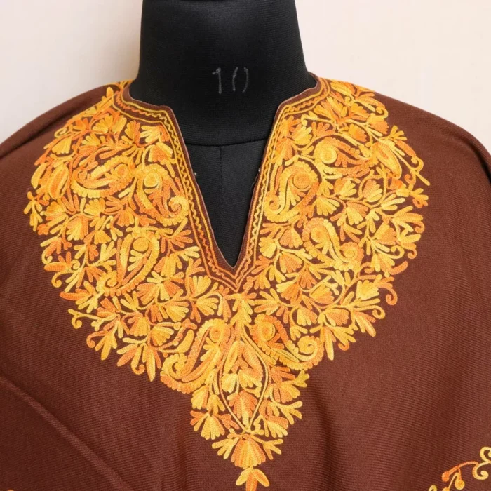 Chocolate Brown Kashmiri Kids Poncho Badaam Embroidery - Image 2