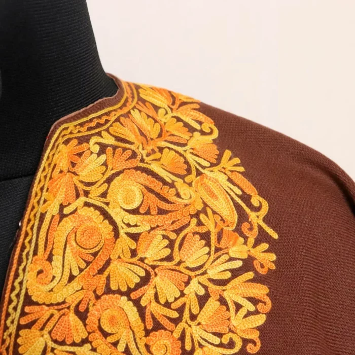 Chocolate Brown Kashmiri Kids Poncho Badaam Embroidery - Image 3