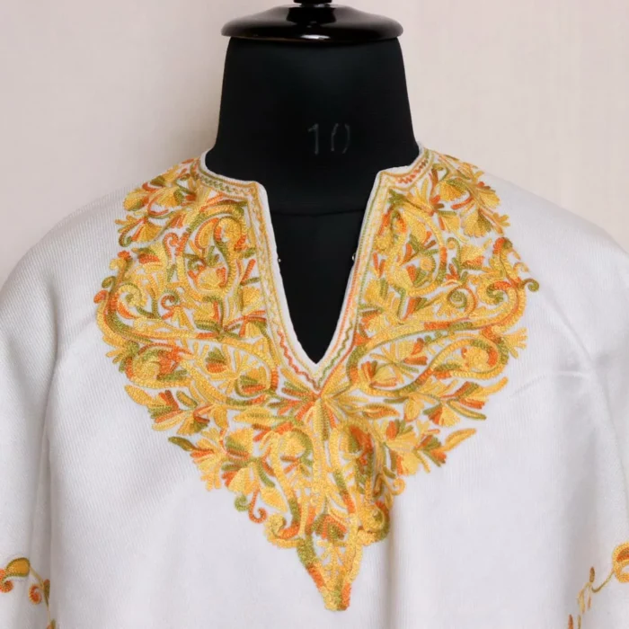 White Kashmiri Poncho Detailed Aari Work - Image 2