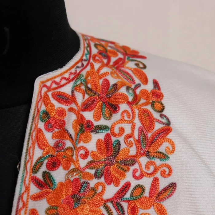 White Kashmiri Detailed Embroidery Poncho - Image 3