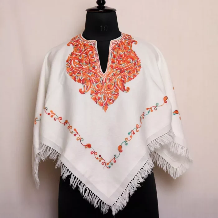 Sarah White Kashmiri Poncho Aari Crafted