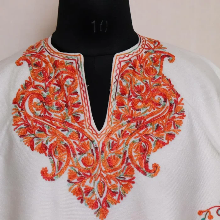 Sarah White Kashmiri Poncho Aari Crafted - Image 2