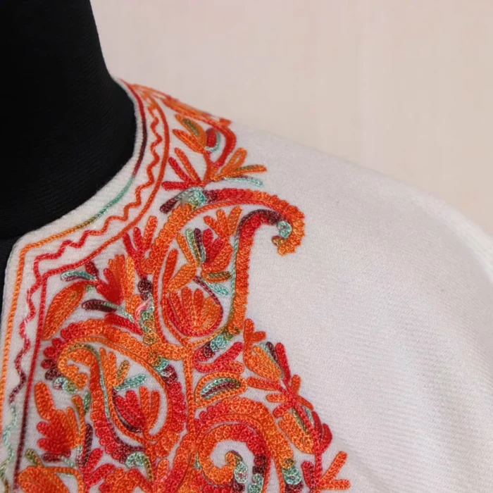 Sarah White Kashmiri Poncho Aari Crafted - Image 3