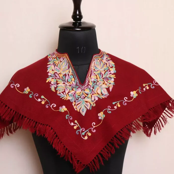 Naseem Kashmiri Maroon Kids Poncho with Aari Embroidery