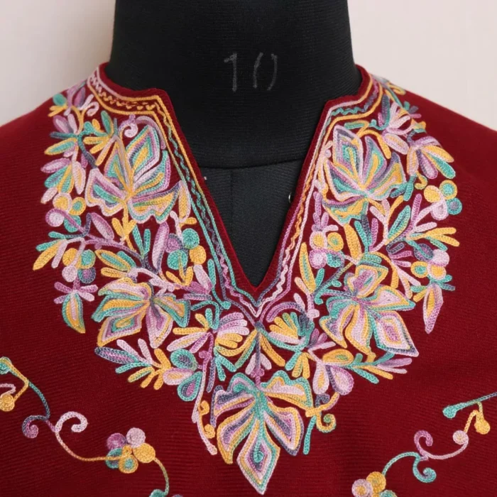 Naseem Kashmiri Maroon Kids Poncho with Aari Embroidery - Image 2