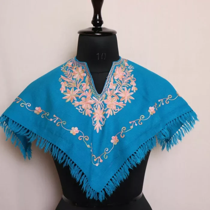 Aabh Blue Kashmiri Kids Poncho with Aari Embroidery