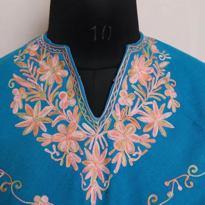 Aabh Blue Kashmiri Kids Poncho with Aari Embroidery - Image 2