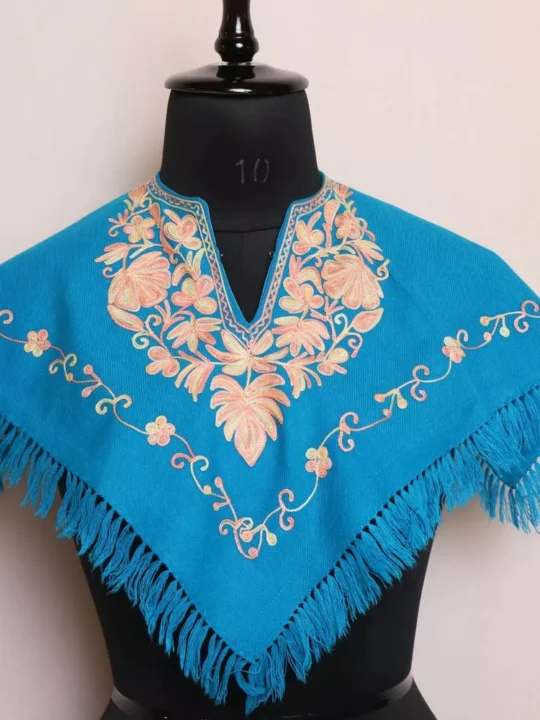 Blue Kashmiri Kids Poncho with Aari Embroidery