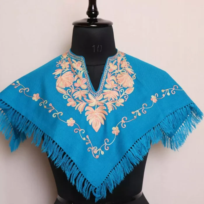 Blue Kashmiri Kids Poncho with Aari Embroidery