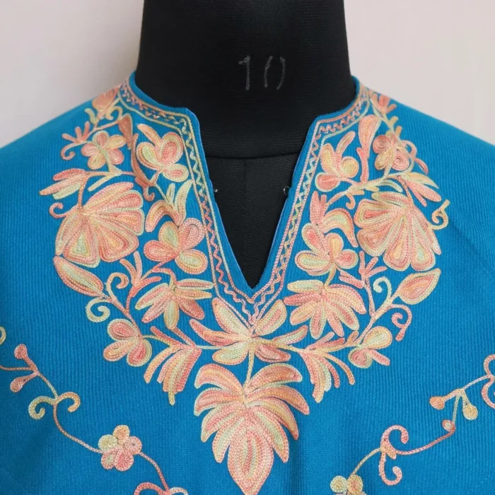 Blue Kashmiri Kids Poncho with Aari Embroidery - Image 2