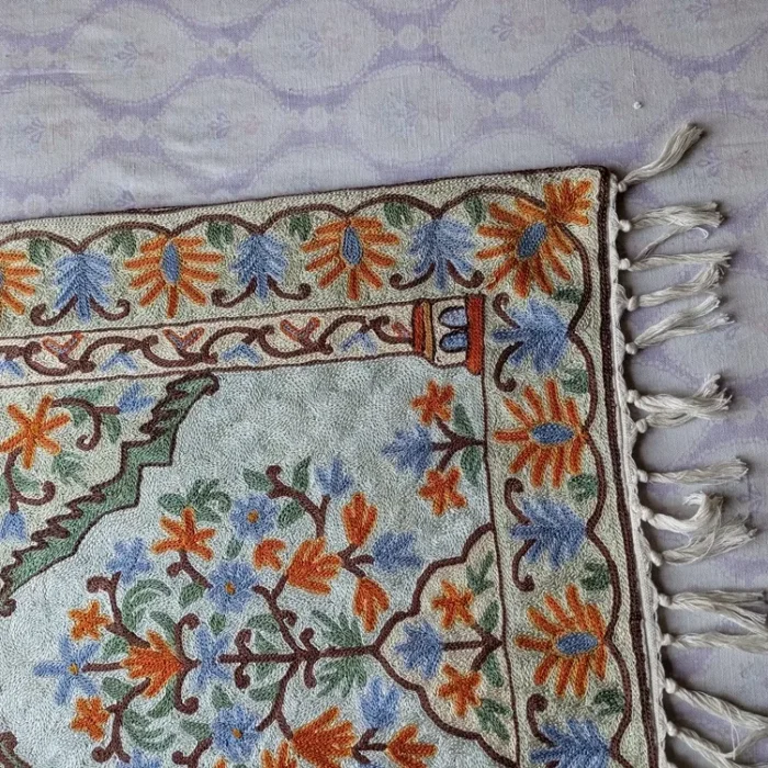 Kashmiri Handmade Prayermat- Hand Embroidered Chain Stich 3x2ft - Image 6
