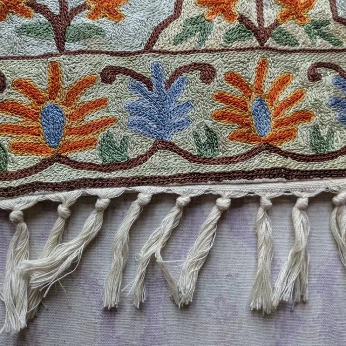 Kashmiri Handmade Prayermat- Hand Embroidered Chain Stich 3x2ft - Image 9