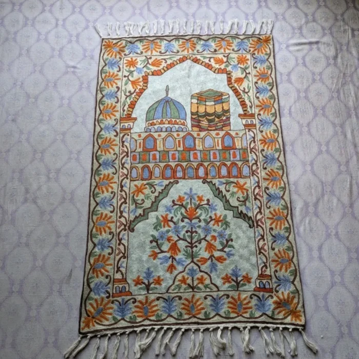 Kashmiri Handmade Prayermat- Hand Embroidered Chain Stich 3x2ft