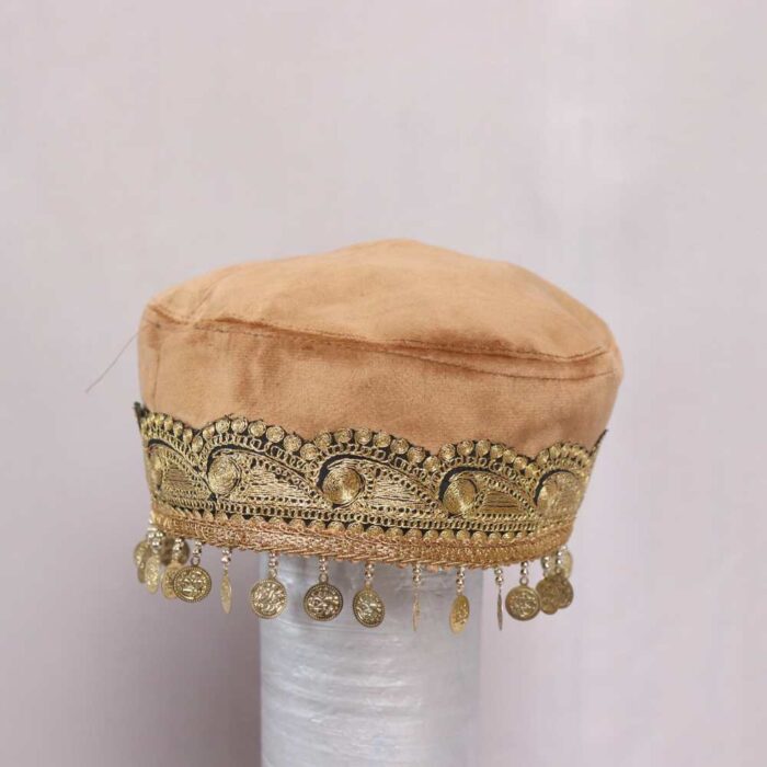 Kashmiri Wheat Bridal Velvet Cap with Tilla Embroidery