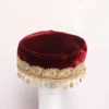 Deep Maroon Kashmiri Bridal Velvet Cap with Tilla Embroidery