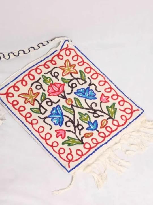 Kashmiri Dusoot Cotton Crewel- Embroidered Handbag