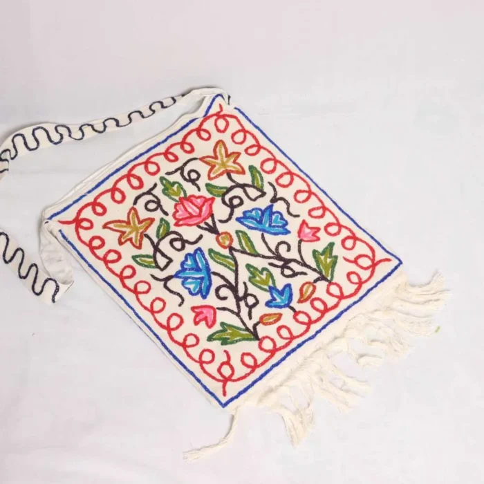 Kashmiri Dusoot Cotton Crewel- Embroidered Handbag