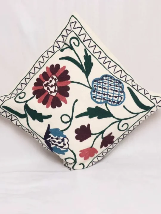 Valley Bloom Kashmiri Cushion Cover with Elegent Embroidery-18*18   (Set of 2)