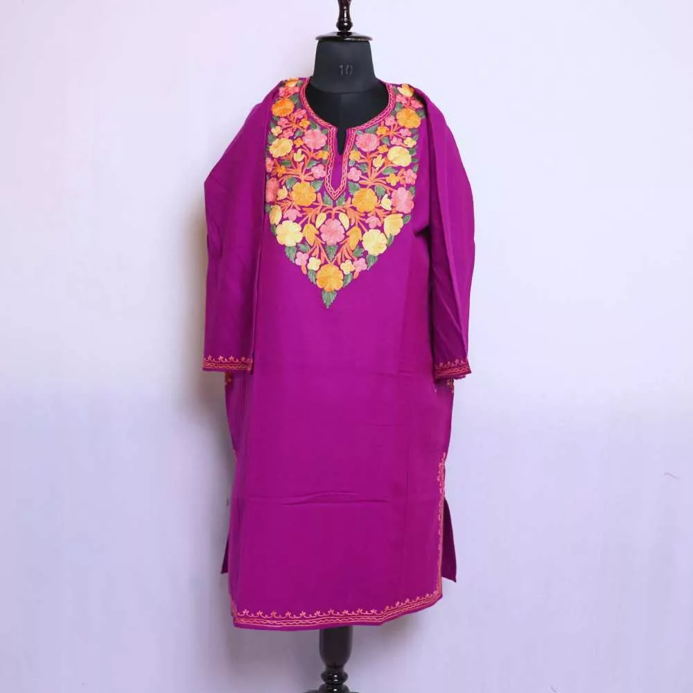 Kashmiri Feran Women Purple Color with Beautiful Aari Embroidery ...