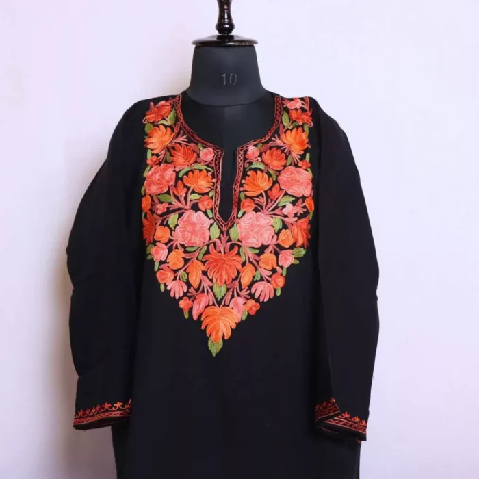 Mehbooba Black Kashmiri Heera Cashmilon Pheran Dress with Aari Embroidery for Women - Image 2