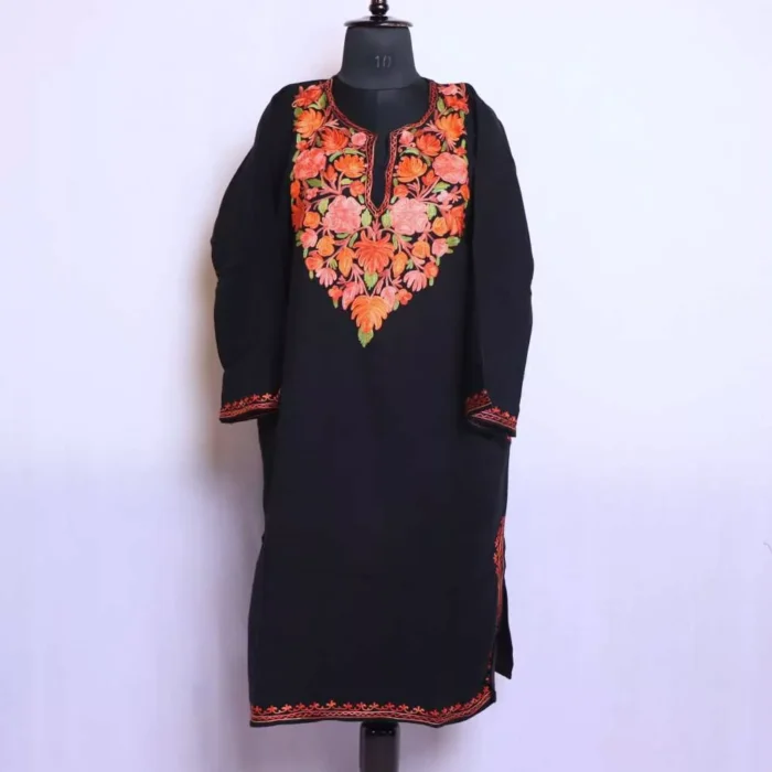 Mehbooba Black Kashmiri Heera Cashmilon Pheran Dress with Aari Embroidery for Women