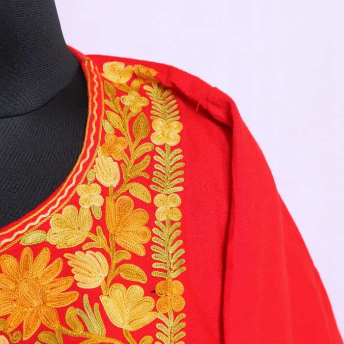 Kashmiri Pheran Women Red Color with Beautiful Aari Embroidery - Marhaba - Image 3