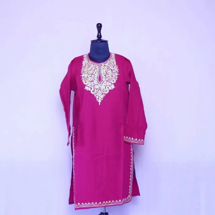 Beautiful Pinky Kashmiri Kurta for Winter With Embroidery (37.5/40) - Cashmere Poshaak