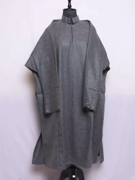 Grey Lakeer Traditional Mens Kashmiri Pattu Tweed Pheran (L46,66) - Asim