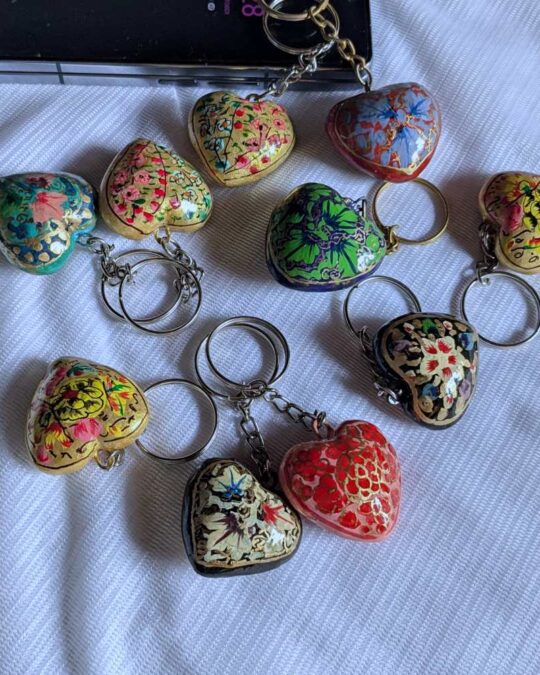 Heart Shaped Paper Machie Keychains: Set of 20,50,100 | Wedding, Party, Mehndi Favor and Gifts from Kashmir