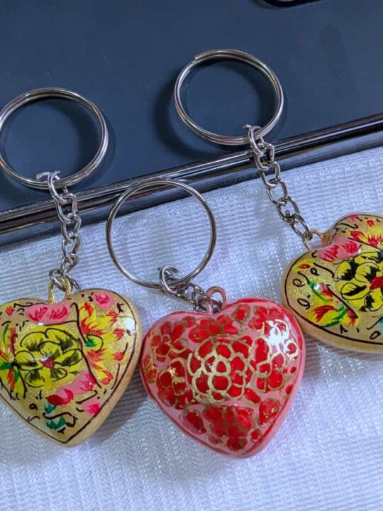 Heart Shaped Paper Machie Keychain: Set of 3 Assorted Colors