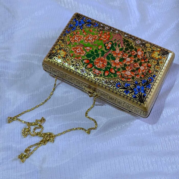 Golden Floral Design Paper Machie Sling Clutch Bag