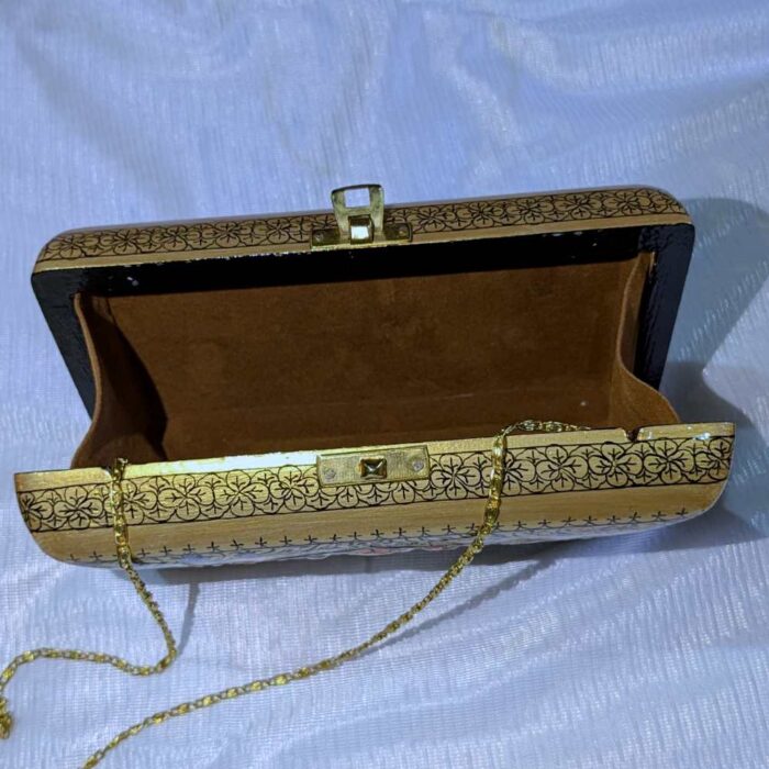 Golden Floral Design Paper Machie Sling Clutch Bag - Image 3