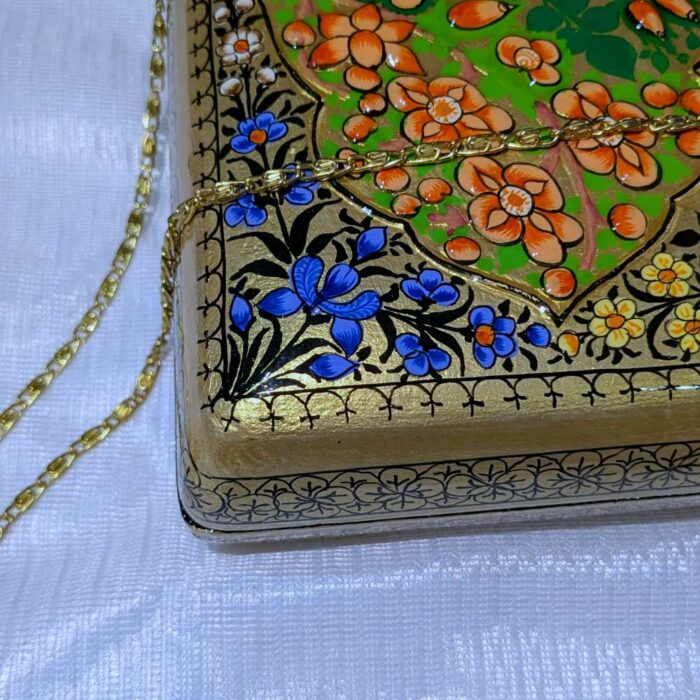 Golden Floral Design Paper Machie Sling Clutch Bag - Image 4