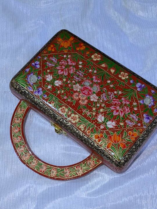 Maroon Paper Machie Sling Clutch Bag with Handle