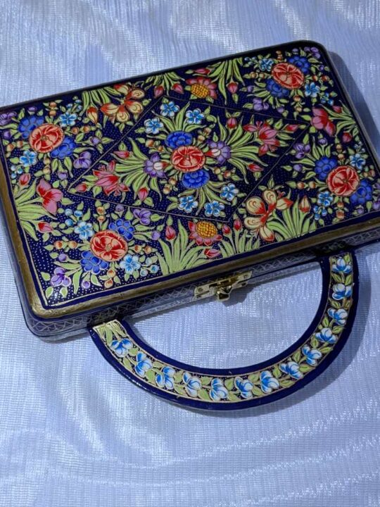 Blue Paper Machie Sling Clutch Bag with Handle